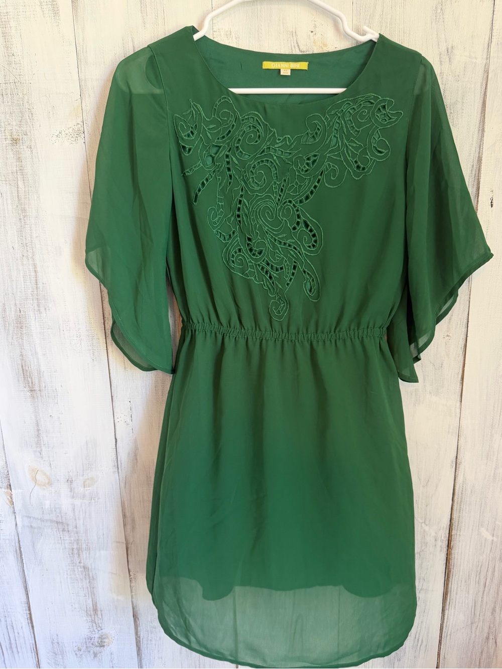 Gianni Bini Emerald Green Chiffon Embroidered Mini Dress